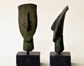 Small Metal Sculpture, Abstract Cycladic Figurine Head, Minimalist Bronze Sculpture, Ancient Greece, Museum Replica, Greek Art