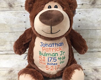 Birth Stat Stuffed Animal, Personalized Keepsake, Baby Gift, Personalized Bear, Embroidered Bear, Custom baby gift, Bear Stuffed Animal