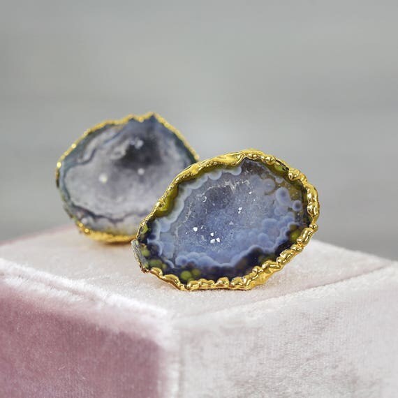 Geode Earrings - Raw Stone Stud Earrings