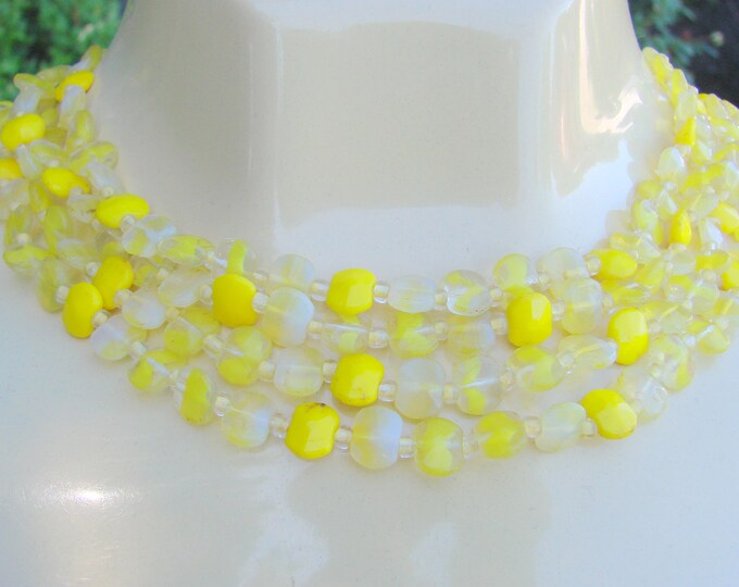 Vintage West Germany Yellow Art Glass Bead Bib Necklace / Western Germany / W Germany / Jewelry / Jewellery