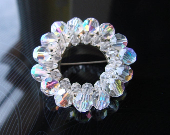 1950s Aurora Borealis Austrian Crystal Brooch / Wedding / Bridal / Wreath / Jewelry / Jewellery