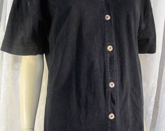 Vintage 90's black cotton SS camp shirt S