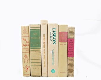 Antique Vanilla Beige Decorative Books, Antique Book Decor, Shabby Chic Old BOok Set, DIstressed BOoks, Wedding Decoration, Home staging,