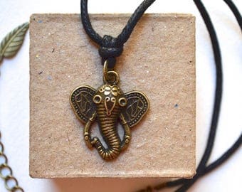 Necklace - Small Elephant - Bronze Pendant - Choker - Handmade