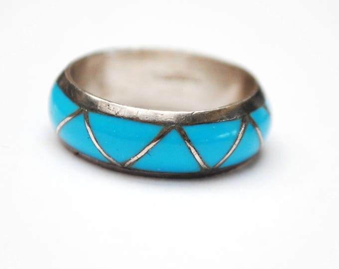 Turquoise sterling band ring - southwestern - Native American - size 6 1/2