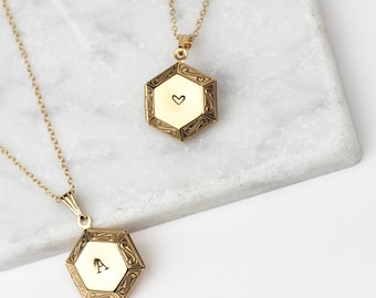 Personalised Locket Pendant • Hexagon Locket • Locket Necklace • Initial Locket • Gold Locket • Initial Necklace • Personalised Gift