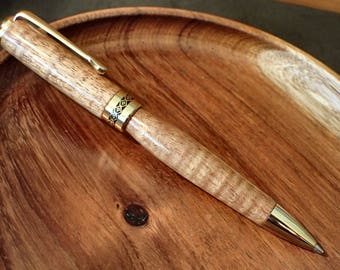 Hand Turned Hawaiian High Grade Blond Curly Koa Ballpoint Pen Classic New Series Style 24kt Gold Plated Ballpoint Pen In A Rosewood Box