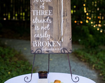 A Cord of Three Strands Wood Sign for Weddings inWalnut Stain Featuring Ecclesiastes 4 Scripture (Standard)