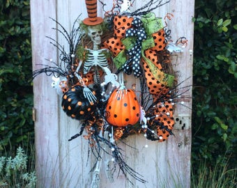 Deluxe Halloween Wreath,large Skeleton wreath,Halloween Wreath, Halloween Skeleton Wreath, Halloween Door Wreath, whimsical Halloween wreath