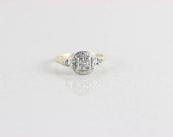 14k Yellow Gold Diamond Ring Art Deco Ring 1930s Size 7 1/2