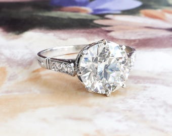 Edwardian Engagement Ring 2.31ct t.w. 1915 Antique Old European Cut Diamond Filigree Wedding Anniversary Solitaire Ring Platinum