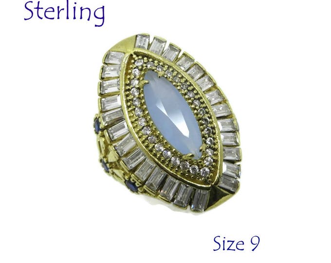 Tanzanite Ring - Statement Ring, Sterling Silver Cocktail Ring - Faux Tanzanite & CZ Ring, Size 9, Gift Box, Perfect Gift