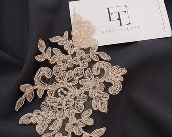 Beige Lace applique, beige lace, French Chantilly lace applique, 3D lace, bridal applique, Applique M0035