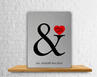Aluminum Art Print, Custom Wedding Gift, Personalized Tin Anniversary Gift, 10 Year Anniversary Gift, Ampersand Bridal Shower Gift, Metal