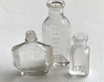 Miniature Old Bottles - Vintage Tiny Perfume Bottle - Old Medicine Bottles - 1930s Apothecary Bottles - Old Pharmacy Bottles - Mini Lot2
