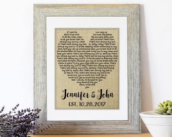 One Year Anniversary Gift, Wedding Gift, First Dance Love Song Lyrics, Personalized Wedding 1st Anniversary Gifts, Wedding Decor, Lyrics