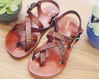 Leather sandals, Boho sandals, Handmade, Leather Flats, Leather Flip Flops, greek sandals, women, flat sandals, wedding sandals, Aztec