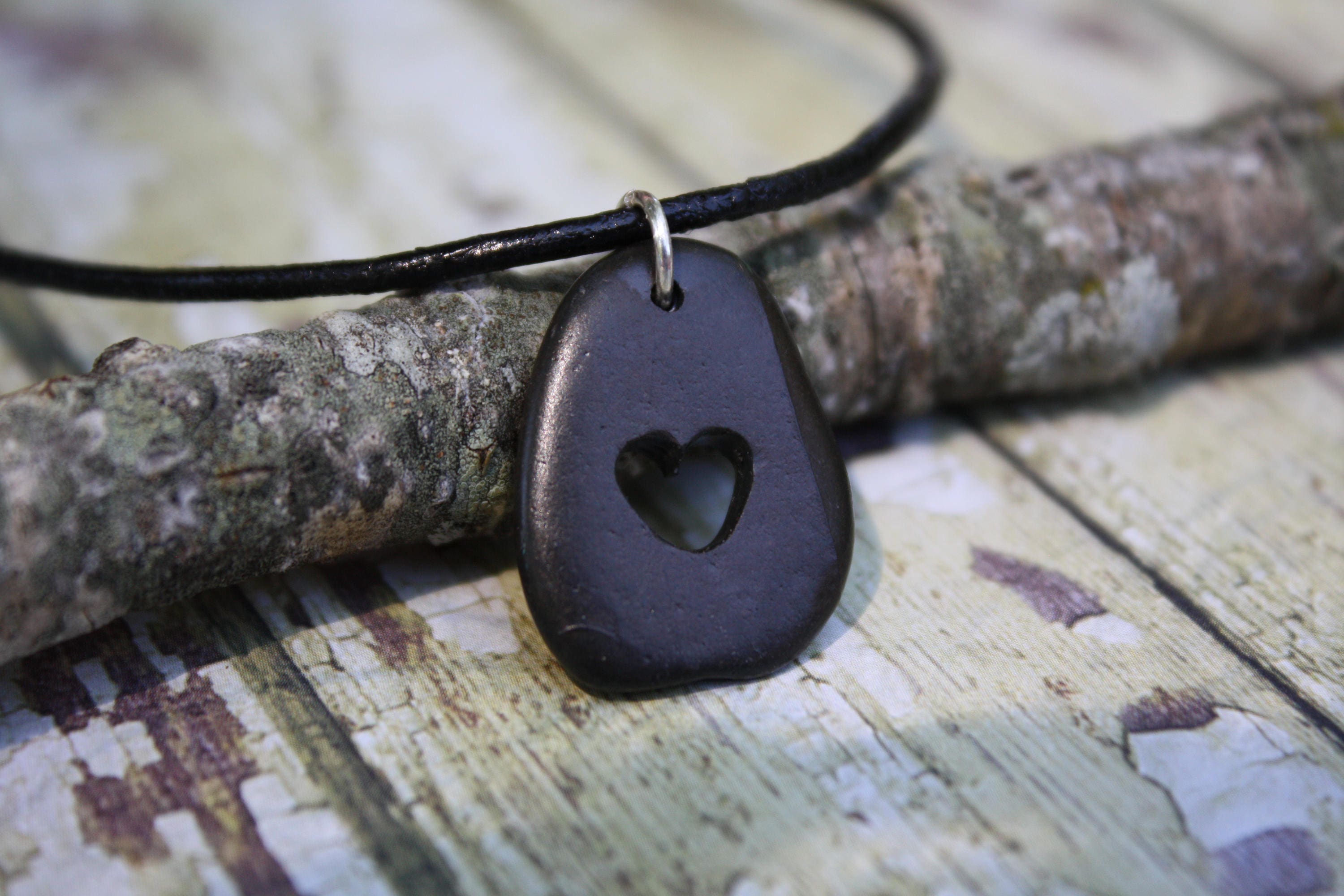 Lake Superior rock necklace heart rock necklace carved rock