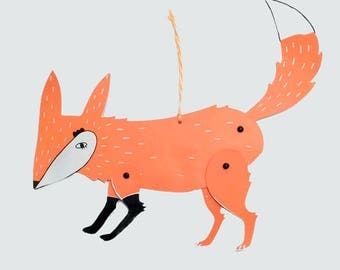 Fox, articulated puppet, screen printing craft