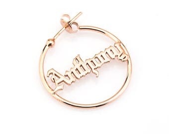 Personalized Nameplate Hoop Earrings (Order Any Name) Large Hoop Earrings in Sterling Silver, Yellow Gold or Rose Gold / Name Earring