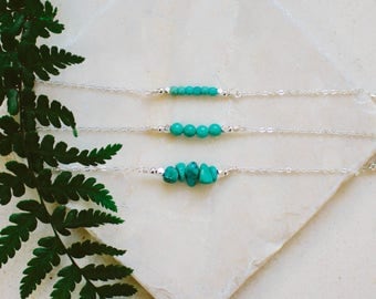 Turquoise Bead Bar Necklace - Turquoise Gemstone Necklace - Tiny Gemstone Necklace - Turquoise Bar Necklace - Turquoise Necklace