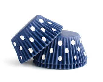 Navy Polka Dot Cupcake Liners // Blue Baking Cups (Qty 50)