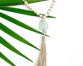 Sea glass necklace - Yoga tassel necklace - Yoga necklace - Mala Necklace - 108 Mala - 108 mala beads - Mala boho necklace - Yoga Jewelry