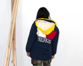 RESERVED 90s Tommy Hilfiger Logo Jacket / Vintage Puffy Windbreaker / Primary Colors / Small-Extra Large