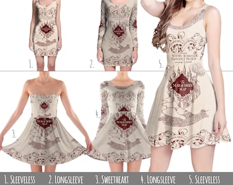 Marauder's Map Harry Potter Inspired - Dress in XS-3XL - Flared, Bodycon, or Skater Style 000938
