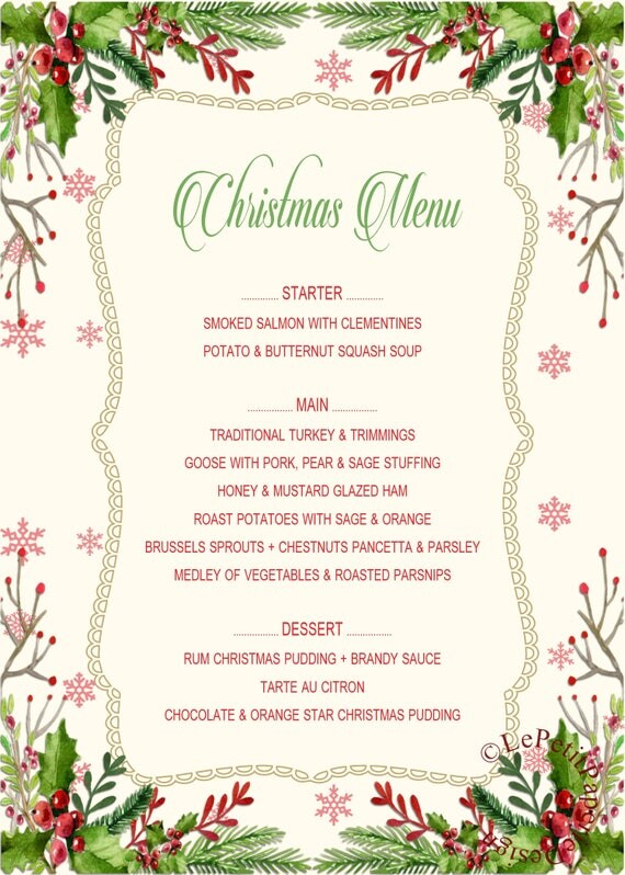 Traditional Christmas Eve Dinner Menu - Join us for a Christmas Day Dinner and New Years Eve