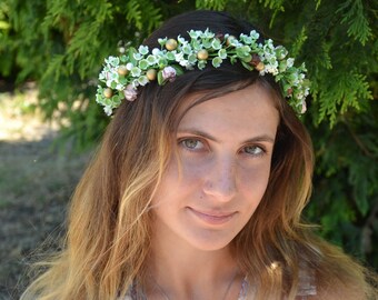 Flower headband wedding Flower crown wedding Flower headpiece wedding Flower crown headband Rustic flower crown Rustic flower head wreath