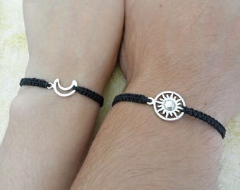 Couples Bracelet, Moon and Sun Bracelet, Love Bracelet, Set of 2 Bracelets, His and Hers Bracelets, Husband Wife Bracelets, Couples Gift