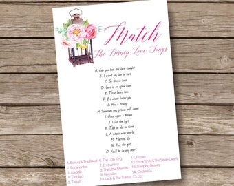 disney bridal shower games, wedding shower games, disney love song, disney bridal shower, love song match, diy bridal shower game - br66