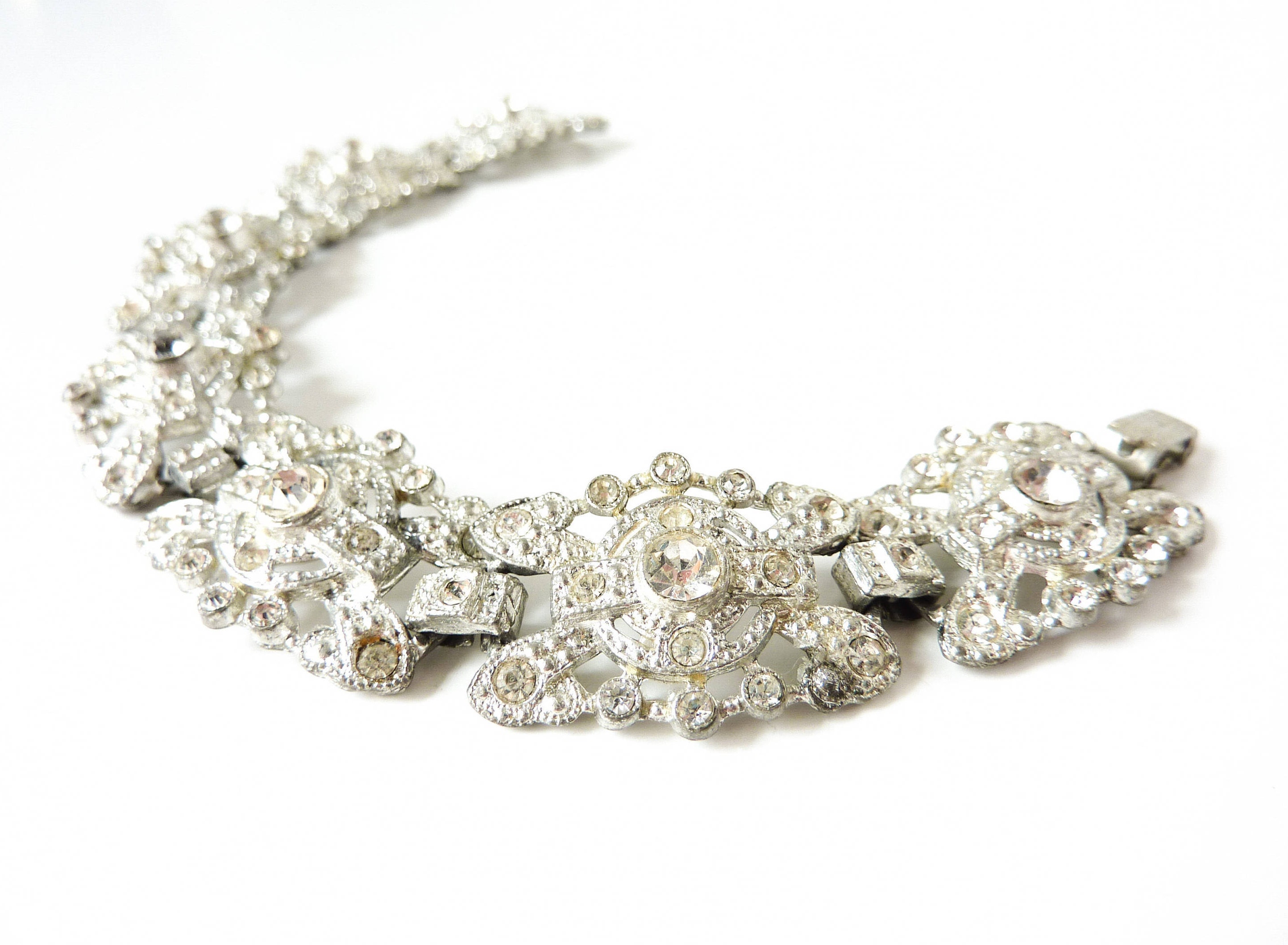 Victorian Rhinestone Bracelet Early 1900s Pot Metal Jewelry