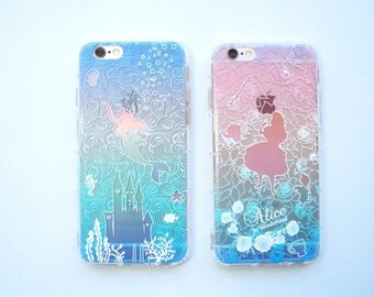 Mermaid Alice iPhone case iPhone 6 iPhone 7 Little Mermaid Alice in Wonderland disney movie blue pink green aqua clear flower beautiful cute