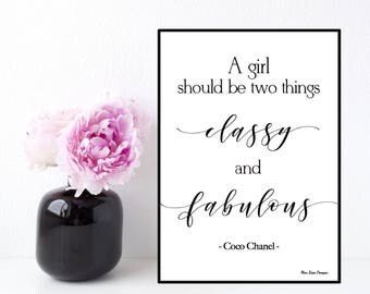 Coco Chanel quote, Coco Chanel poster, Classy and fabulous, Inspirational quote, Wall art decor, Typography printable, Design poster