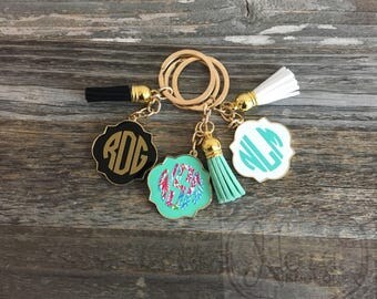 Monogrammed Keychain with Tassel; Enamel, Custom Personalized Keychain
