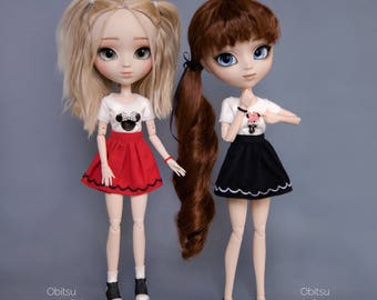 T-shirt with Mini mouse, skirt and bracelet for Pullip, Pure Neemo, Azone, Blythe, Dal, Obitsu 27 soft, Obitsu 23 dolls