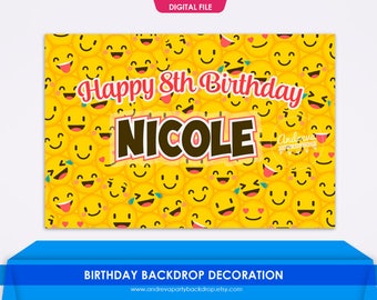 Emoji party Backdrop, Emoji birthday, emoji party supplies, emoji decorations, emoji theme party, emoji printable, Emoji party theme