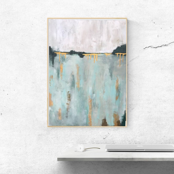 Seafoam Green Gold and Mint Abstract Art Painting