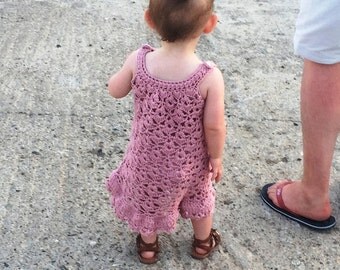 Chantilly Lace Sundress - Handmade Crochet Dress Age 12-18 Months in Pink Cotton