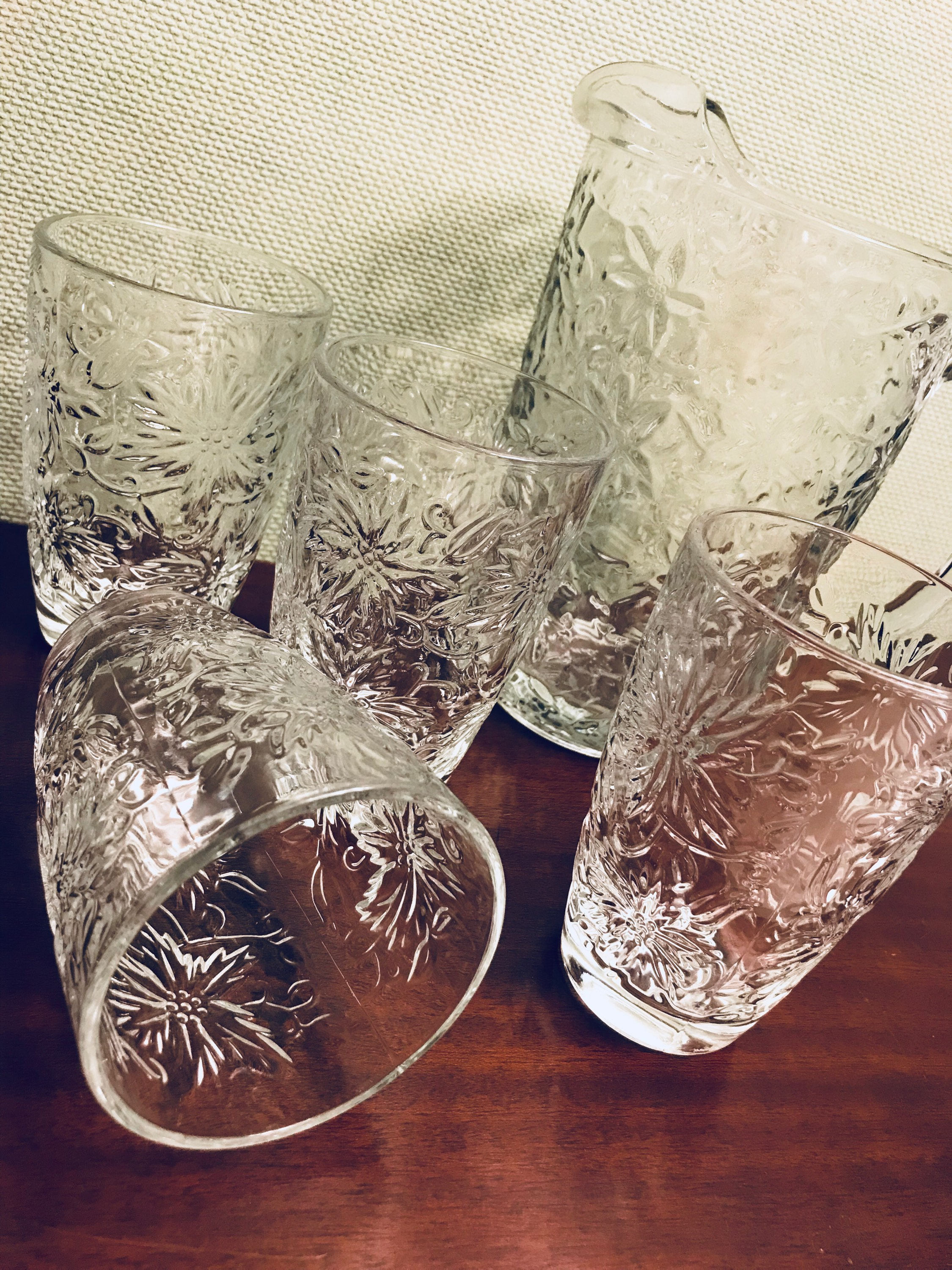 Princess House Crystal Fantasia Pitcher, Vintage poinsettia floral