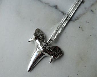 Shark Tooth Necklace. Silver-plated Chain Necklace with Silver-tone Shark Tooth Pendant. High Gloss Pendant. Talisman.