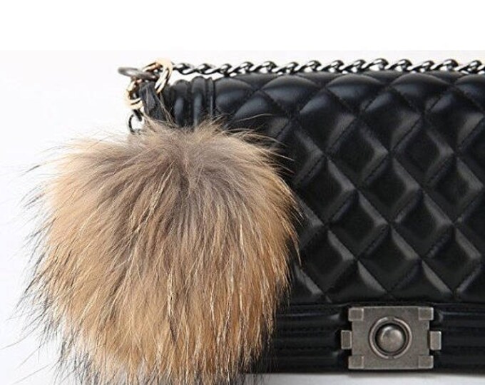Natural with natural markings Raccoon Fur Pom Pom luxury bag pendant keychain fur ball puff