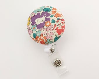 Fabric cover button ID badge reels, ID holder clip, nurse gift idea