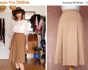 SUMMER SALE 1940's / 1950's Camel Wool A-Line Skirt - 40's Midi Wool Pleated Skirt - Size M