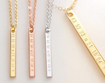 Long Pendant Necklace - Vertical Coordinates Necklace Personalized Name Plate Jewelry Gift for Wife Gift Mom Custom Coordinates - 6N