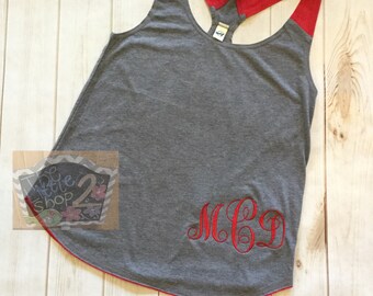 FLASH SALE!!! Monogrammed Razor Back Tank Junior Sizes Red and Gray Small, Medium, Large, X-Large