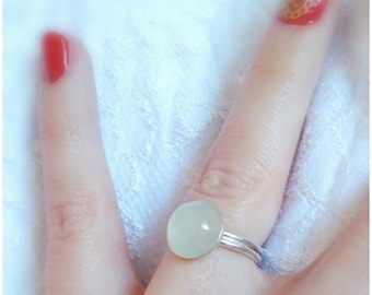 Bague Bronze Sertie D'une Pierre De Lune - Bijou D'artiste Signé N°151 Z, Vintage