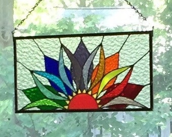Stained Glass Panel; Sun; Sunrise; Sunset; Rainbow ; Colorful; Suncatcher; Stained Glass Window; Suncatcher; Stained Glass Art; Gifts